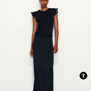 ZARA Ruffled Organza T-shirt in Black Size Small - NWT